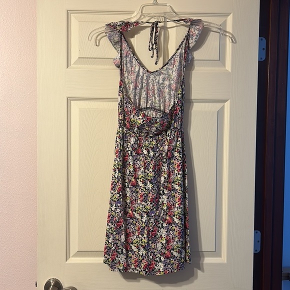 Express Navy Floral Ruffled Halter Dress Small - Picture 4 of 4